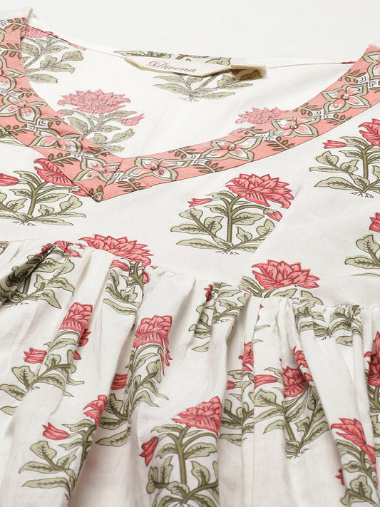 Women'S White Floral Anarkali Kurta Pant Set With Dupatta | LASVINI - Redefining Indian Fashion with Elegance