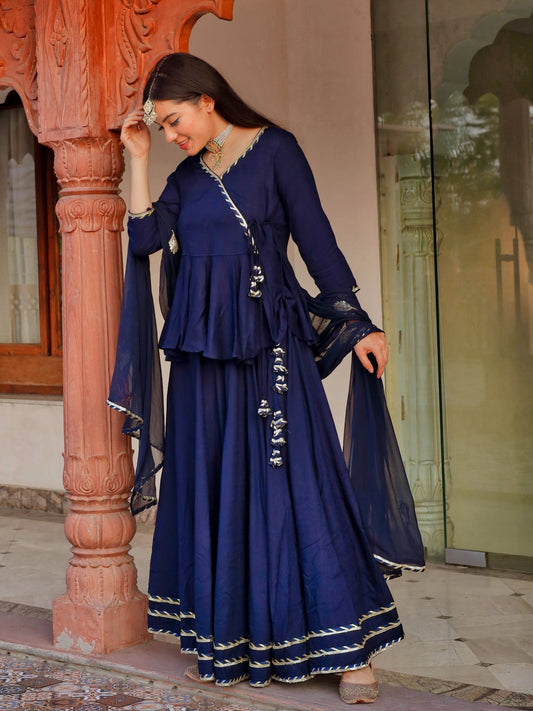 Women Navy Blue Embroidered Lehenga Dupatta Set | LASVINI - Redefining Indian Fashion with Elegance