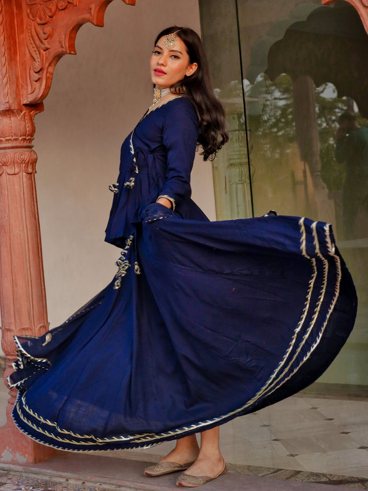 Women'S Navy Blue Embroidered Lehenga Dupatta Set | LASVINI - Redefining Indian Fashion with Elegance
