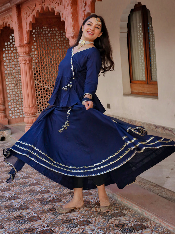 Women'S Navy Blue Embroidered Lehenga Dupatta Set | LASVINI - Redefining Indian Fashion with Elegance