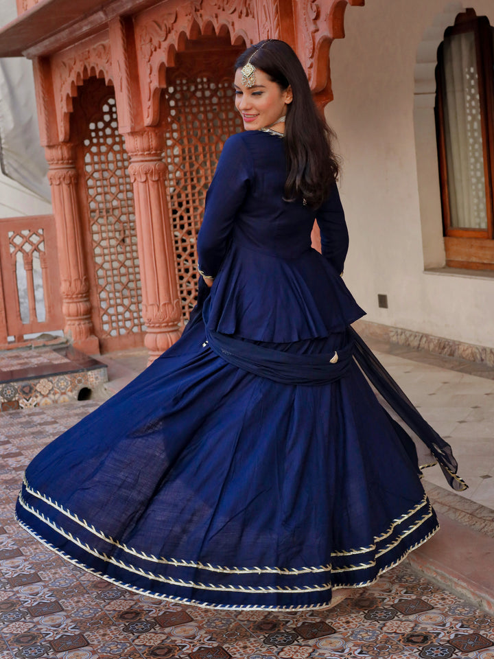 Women'S Navy Blue Embroidered Lehenga Dupatta Set | LASVINI - Redefining Indian Fashion with Elegance