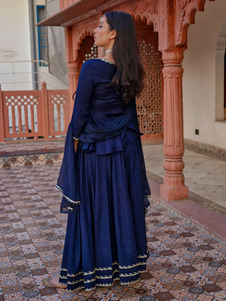 Women'S Navy Blue Embroidered Lehenga Dupatta Set | LASVINI - Redefining Indian Fashion with Elegance