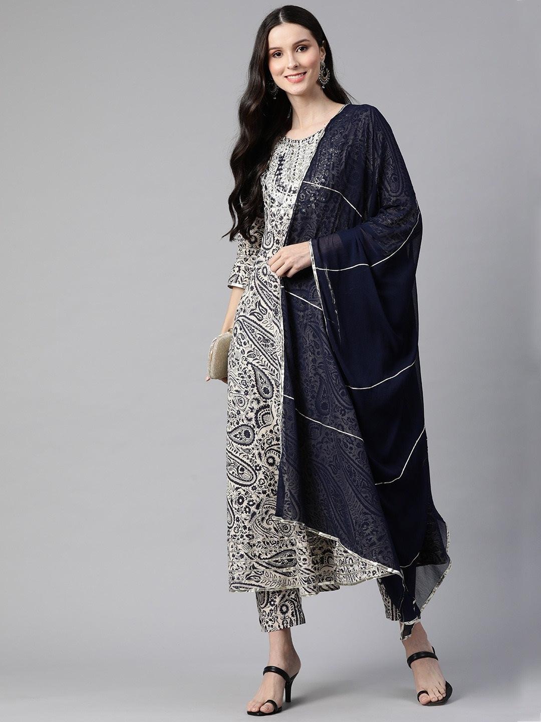 Beige Cotton Straight Kurta Pant Set With Dupatta | LASVINI - Redefining Indian Fashion with Elegance