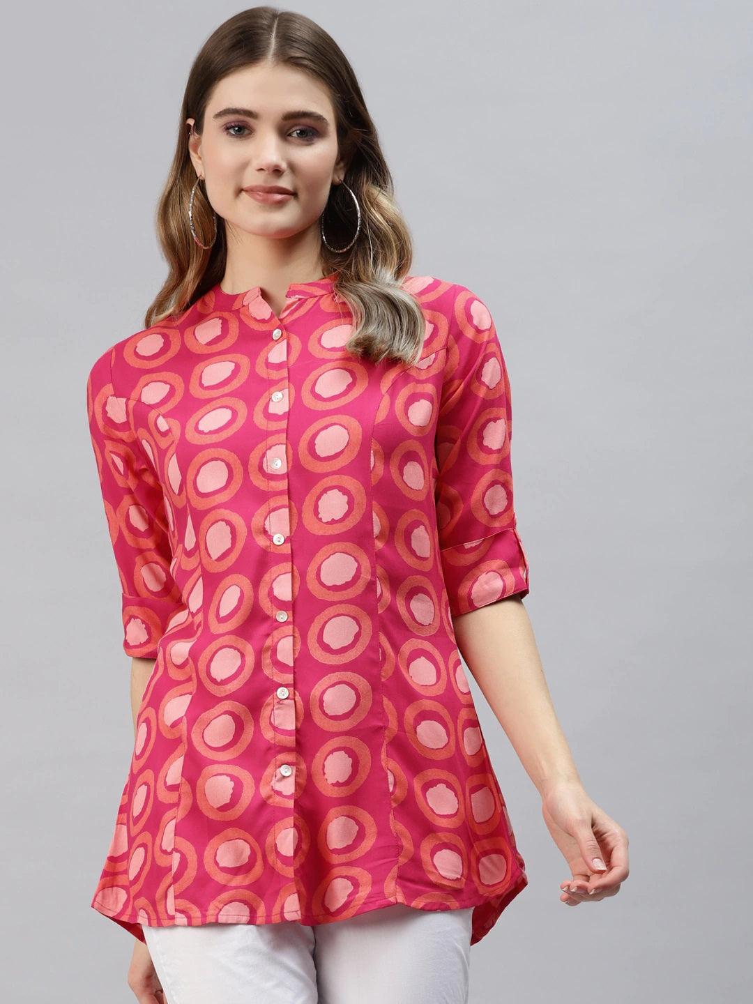 Pink Rayon Shirt Style Top | LASVINI - Redefining Indian Fashion with Elegance