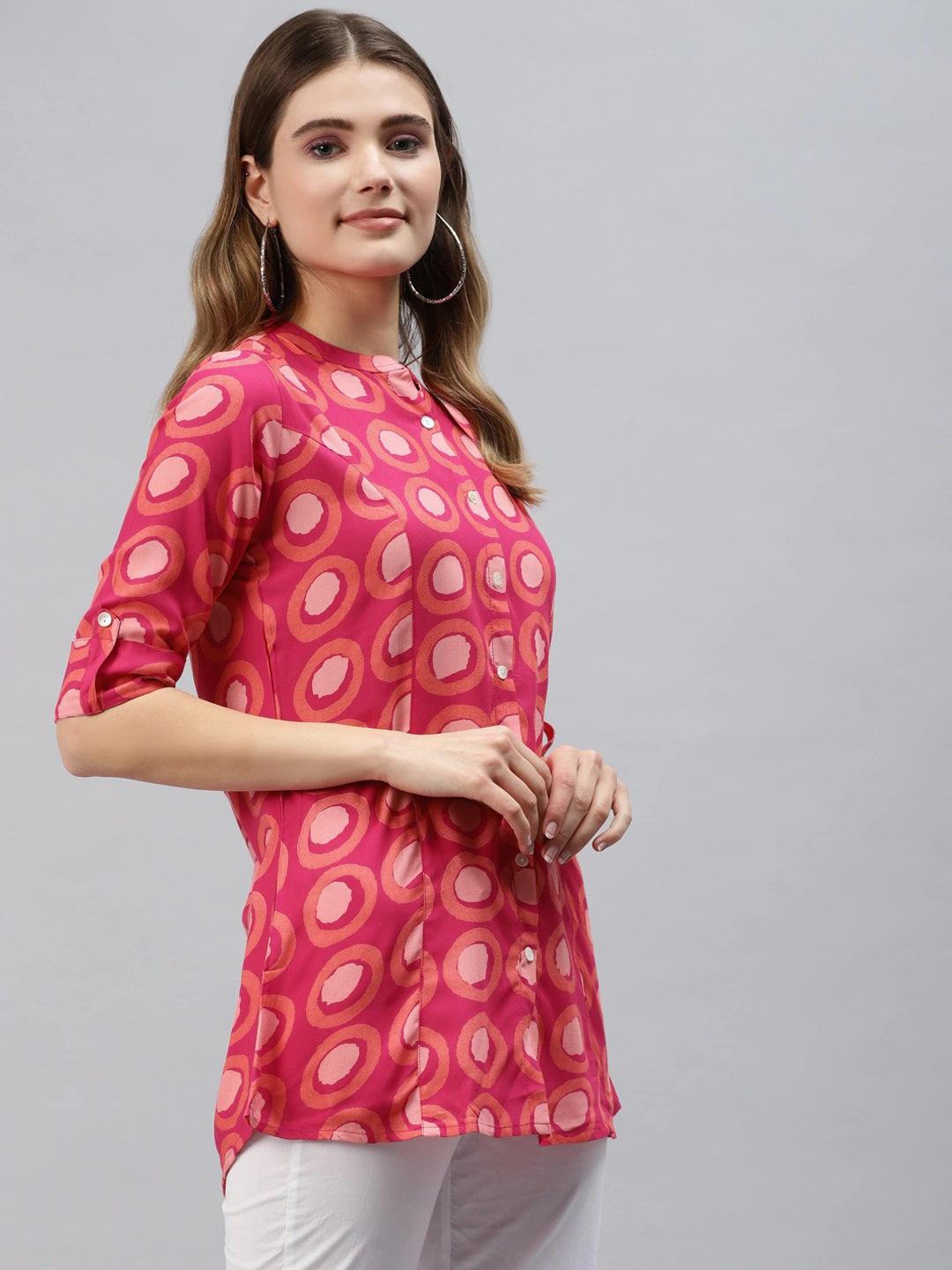 Pink Rayon Shirt Style Top | LASVINI - Redefining Indian Fashion with Elegance