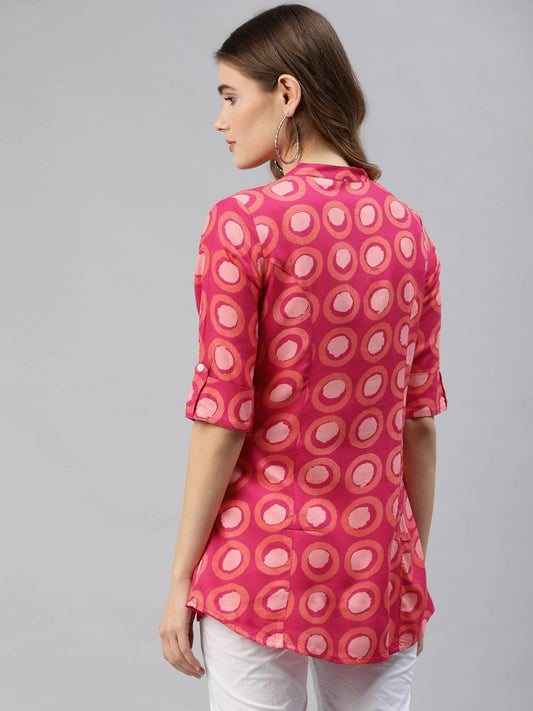 Pink Rayon Shirt Style Top | LASVINI - Redefining Indian Fashion with Elegance