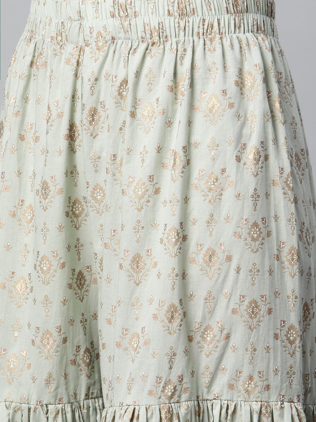 Sea Green Golden Printed Kurta Sharara Set With Dupatta | LASVINI - Redefining Indian Fashion with Elegance