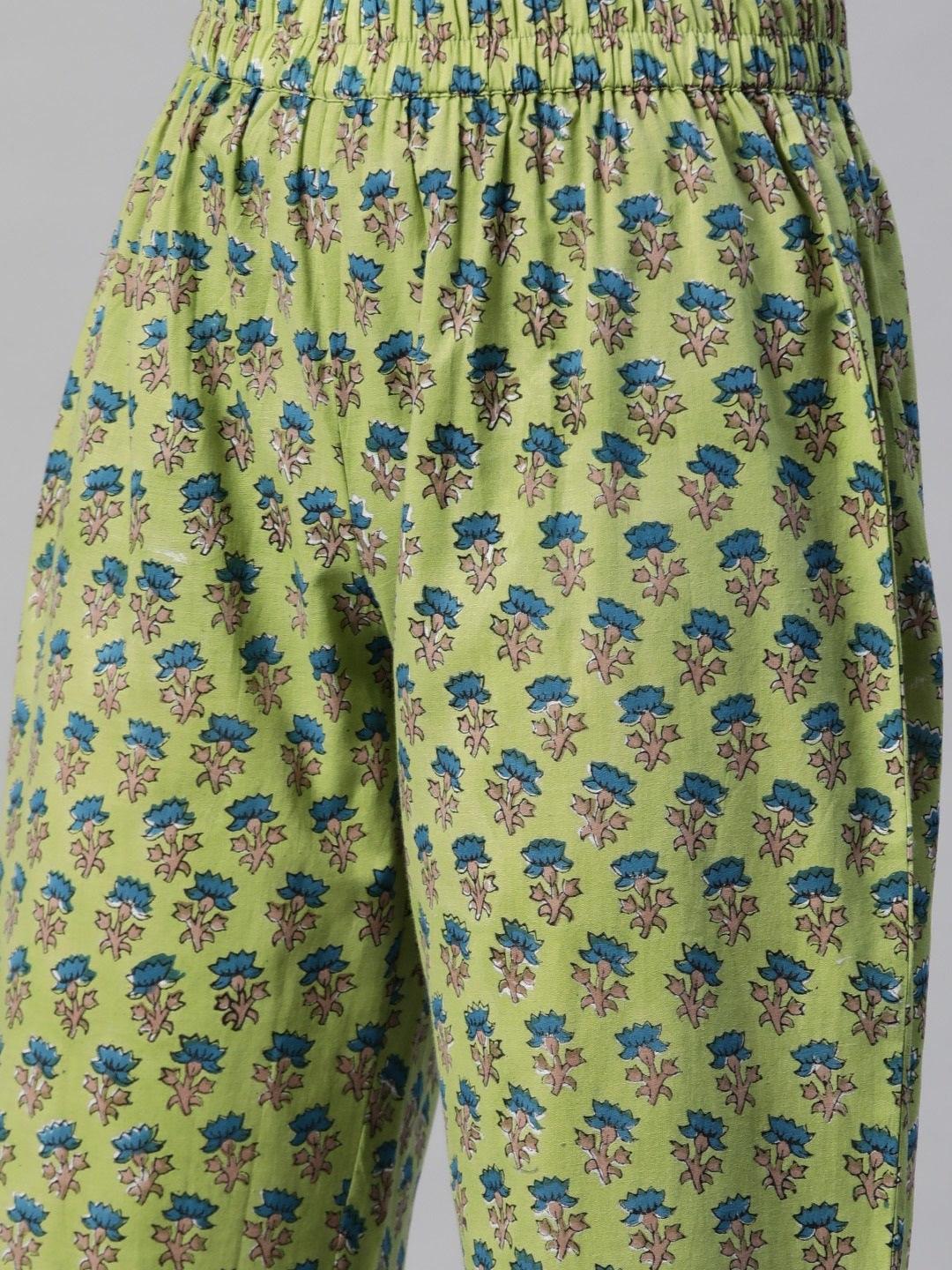 Green Cotton Hand Block Printed Kurta Pant Set With Dupatta | LASVINI - Redefining Indian Fashion with Elegance