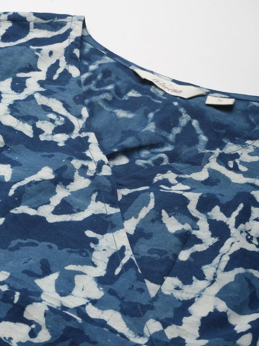 Indigo Hand Block Printed Short Dress | LASVINI - Redefining Indian Fashion with Elegance