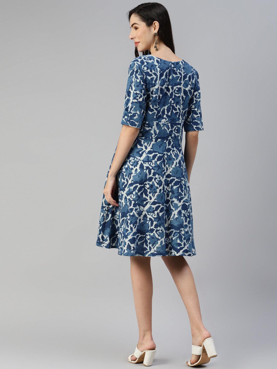 Indigo Hand Block Printed Short Dress | LASVINI - Redefining Indian Fashion with Elegance