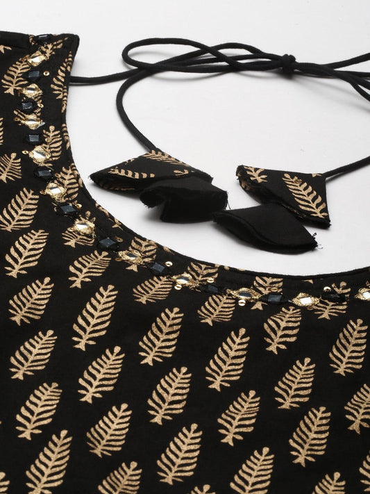 Black Gold Printed Cotton Kurta Sharara Set With Dupatta | LASVINI - Redefining Indian Fashion with Elegance