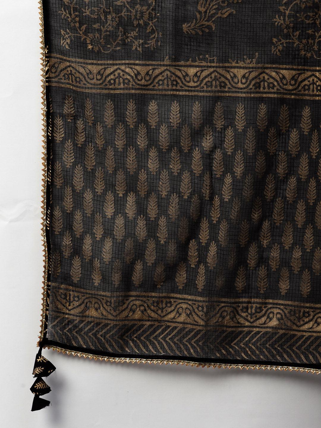 Black Gold Printed Cotton Kurta Sharara Set With Dupatta | LASVINI - Redefining Indian Fashion with Elegance