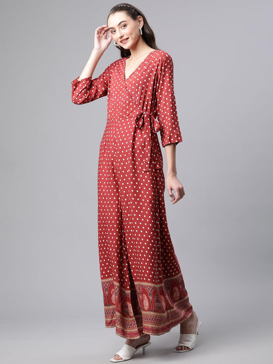Maroon Polka Dots Printed Jumpsuit | LASVINI - Redefining Indian Fashion with Elegance