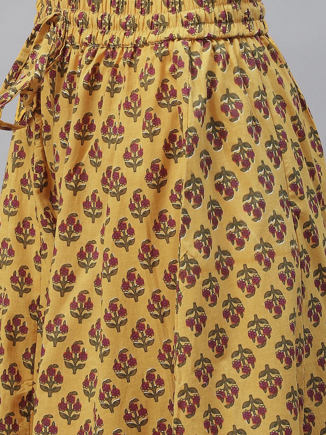 Mustard Cotton Anarkali Kurta Palazzo Set With Dupatta | LASVINI - Redefining Indian Fashion with Elegance