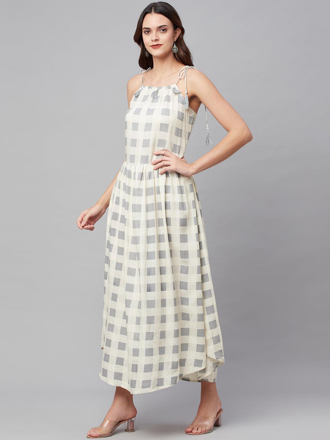White Rayon Shoulder Straps Dress | LASVINI - Redefining Indian Fashion with Elegance