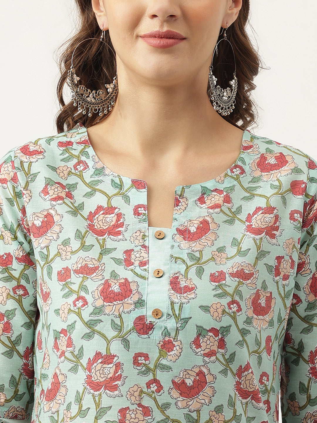 Green Chanderi Floral Printed Kurta With Trouser Set | LASVINI - Redefining Indian Fashion with Elegance