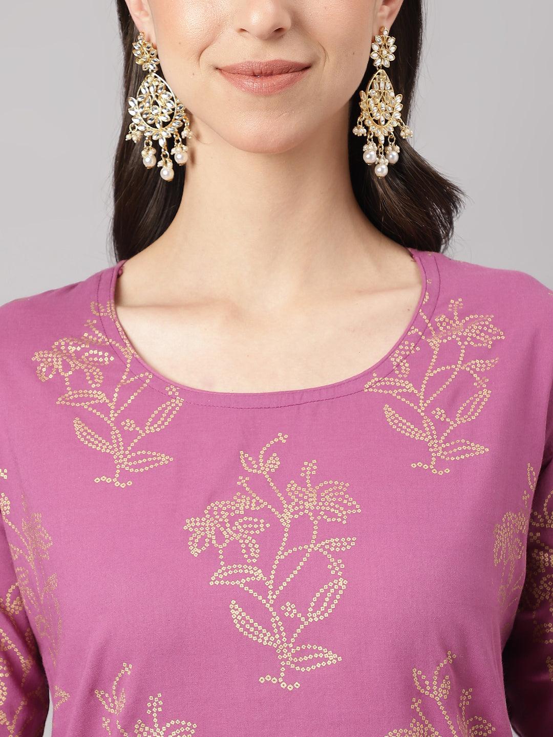 Purple Foil Print Cotton Sharara Set With Dupatta | LASVINI - Redefining Indian Fashion with Elegance
