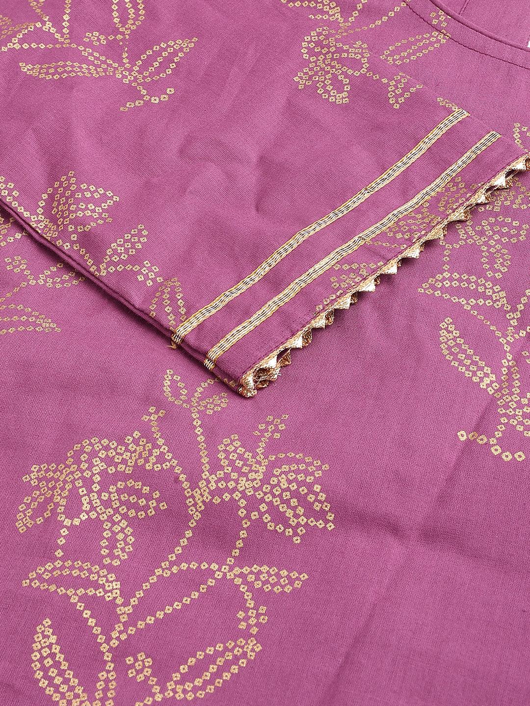 Purple Foil Print Cotton Sharara Set With Dupatta | LASVINI - Redefining Indian Fashion with Elegance