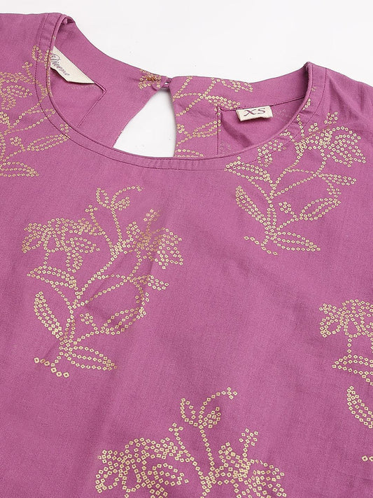 Purple Foil Print Cotton Sharara Set With Dupatta | LASVINI - Redefining Indian Fashion with Elegance