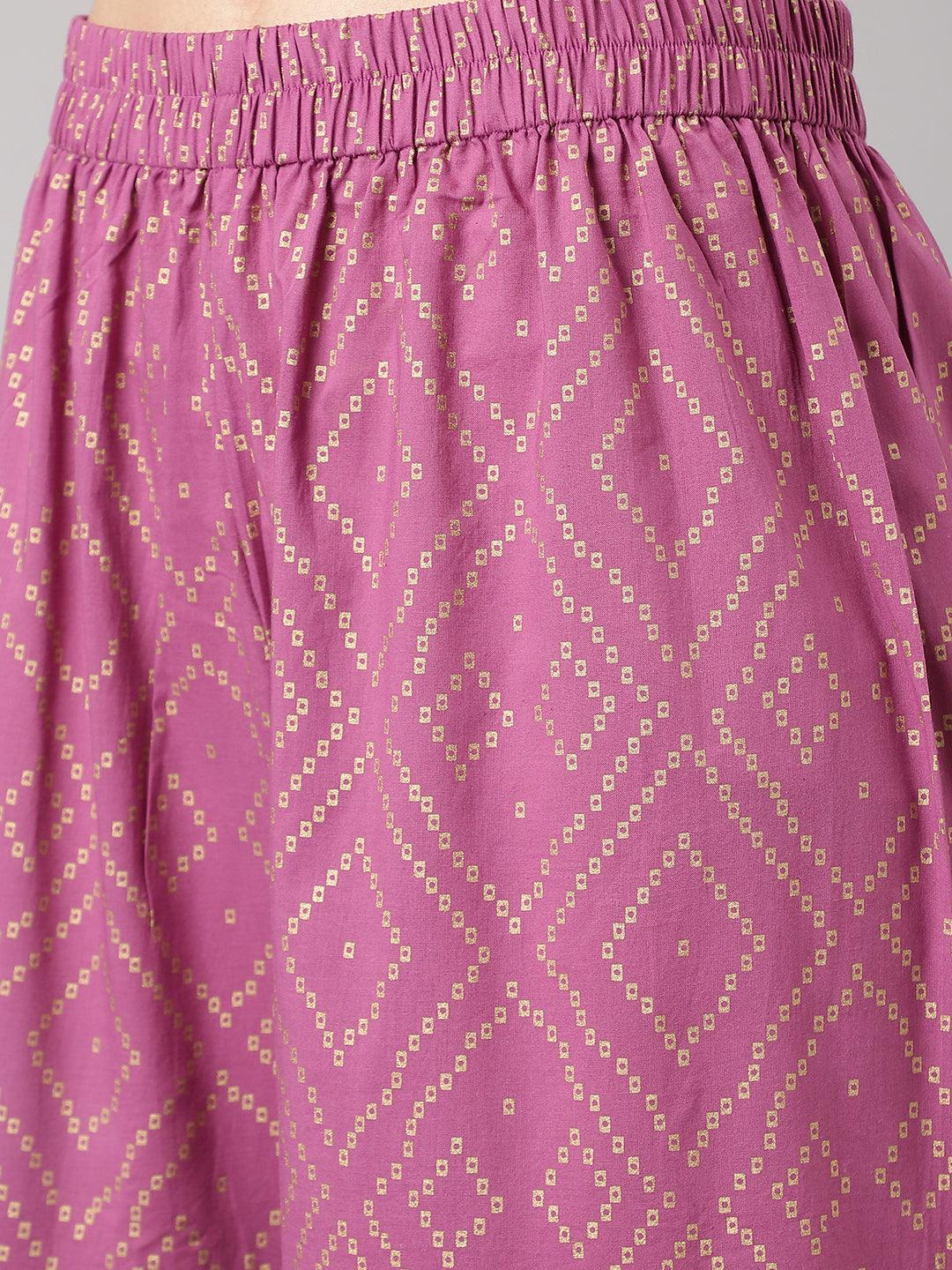 Purple Foil Print Cotton Sharara Set With Dupatta | LASVINI - Redefining Indian Fashion with Elegance