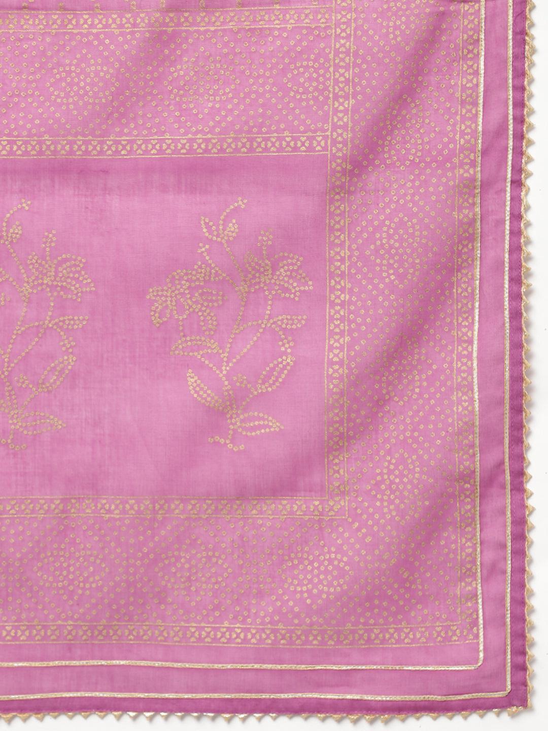 Purple Foil Print Cotton Sharara Set With Dupatta | LASVINI - Redefining Indian Fashion with Elegance