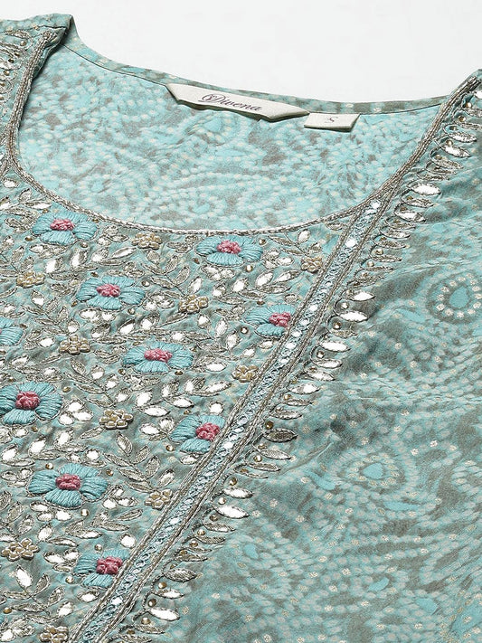 Blue Hand Work Bandhani Printed Muslin Kurta Pant Set With Dupatta | LASVINI - Redefining Indian Fashion with Elegance