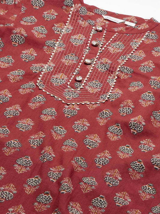 Red Ethnic Cotton Straight Kurta | LASVINI - Redefining Indian Fashion with Elegance