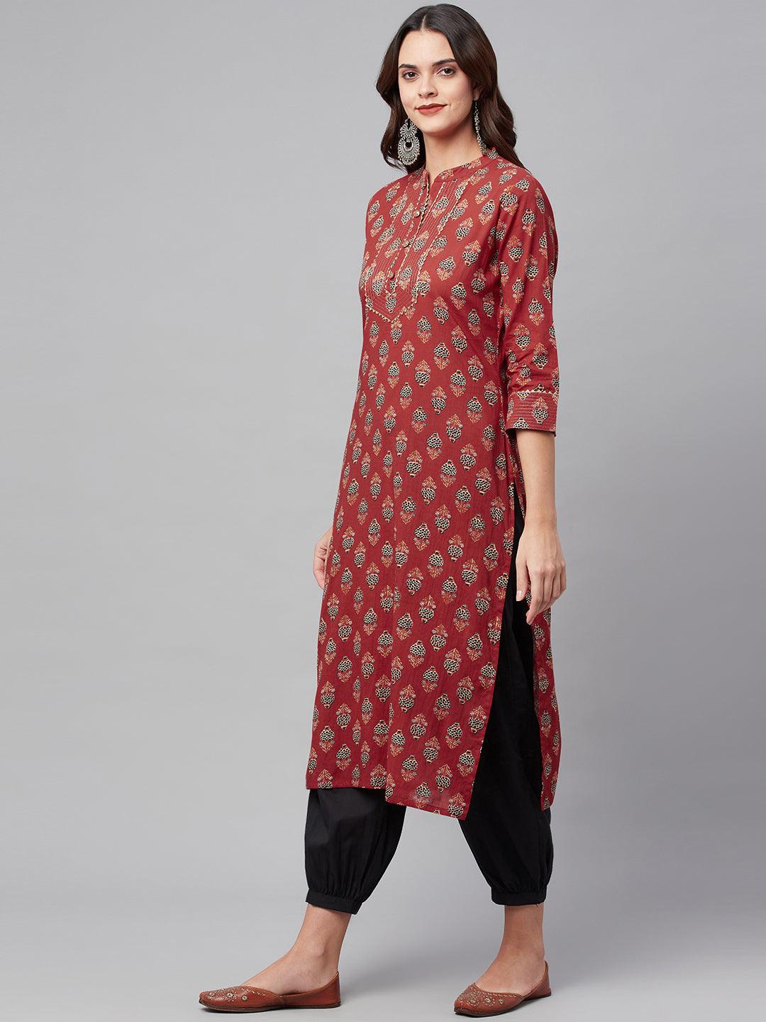 Red Ethnic Cotton Straight Kurta | LASVINI - Redefining Indian Fashion with Elegance