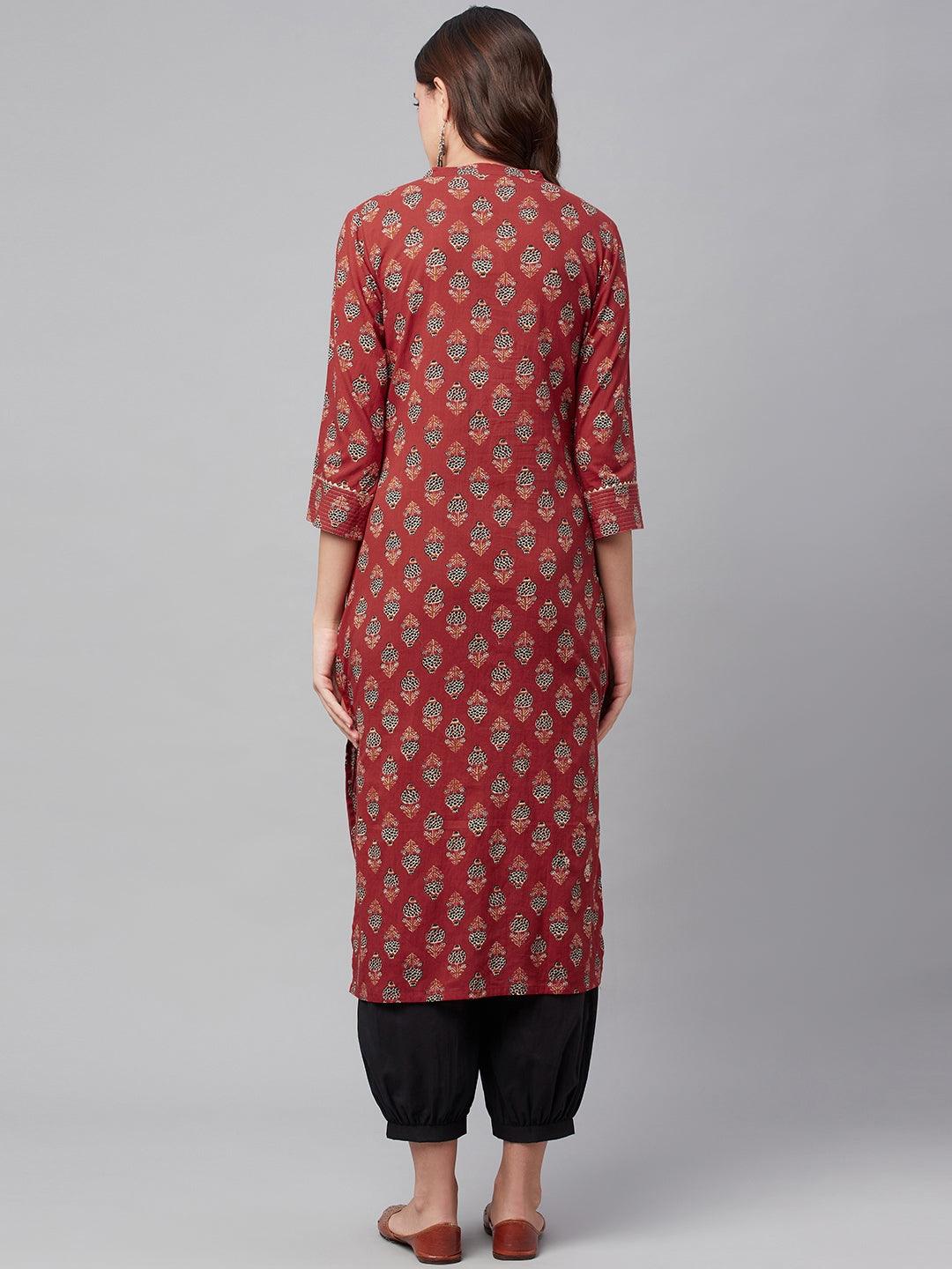Red Ethnic Cotton Straight Kurta | LASVINI - Redefining Indian Fashion with Elegance