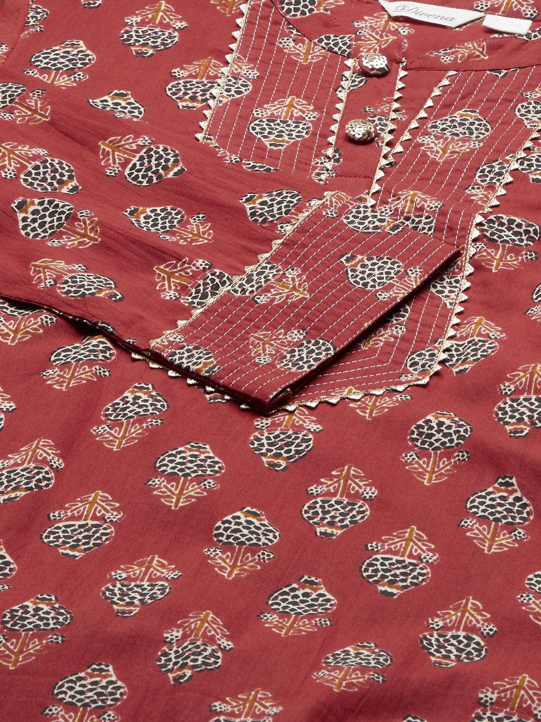 Red Ethnic Cotton Straight Kurta | LASVINI - Redefining Indian Fashion with Elegance