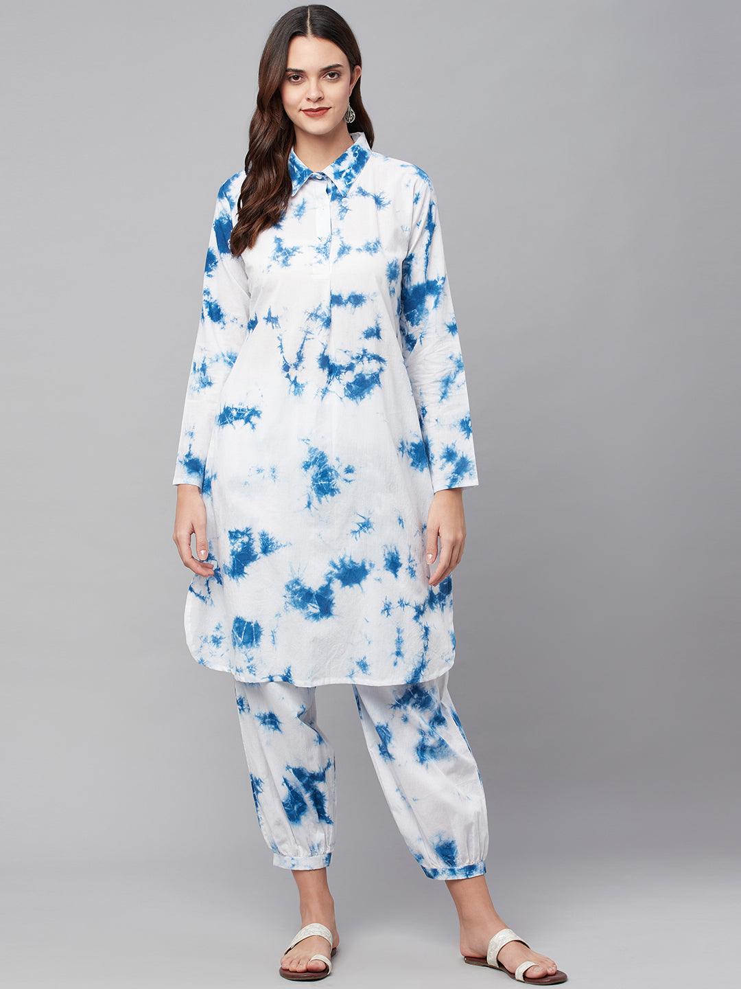 Blue Cotton Shirt Style Co-Ord Set | LASVINI - Redefining Indian Fashion with Elegance