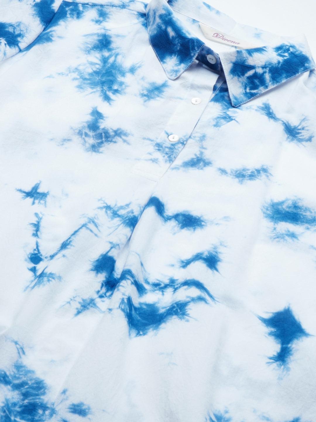 Blue Cotton Shirt Style Co-Ord Set | LASVINI - Redefining Indian Fashion with Elegance