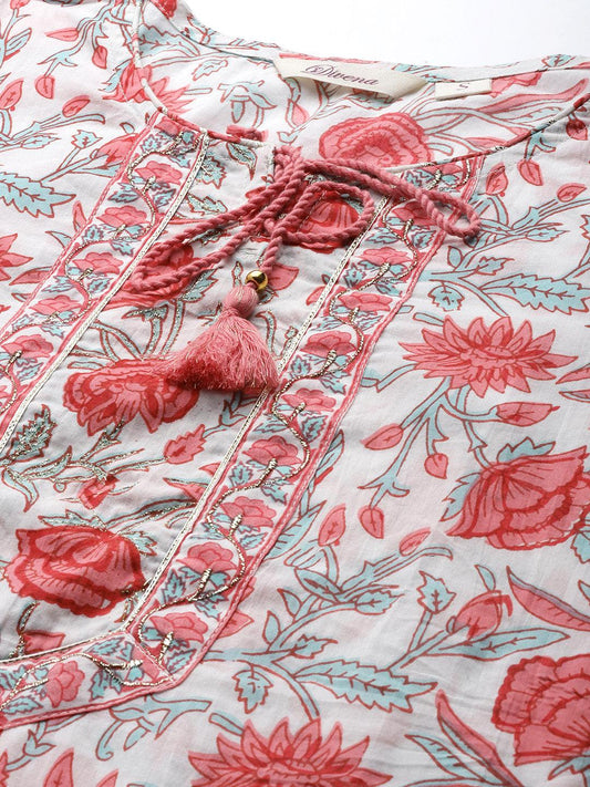 White Floral Printed Kurta Pant Set With Dupatta | LASVINI - Redefining Indian Fashion with Elegance