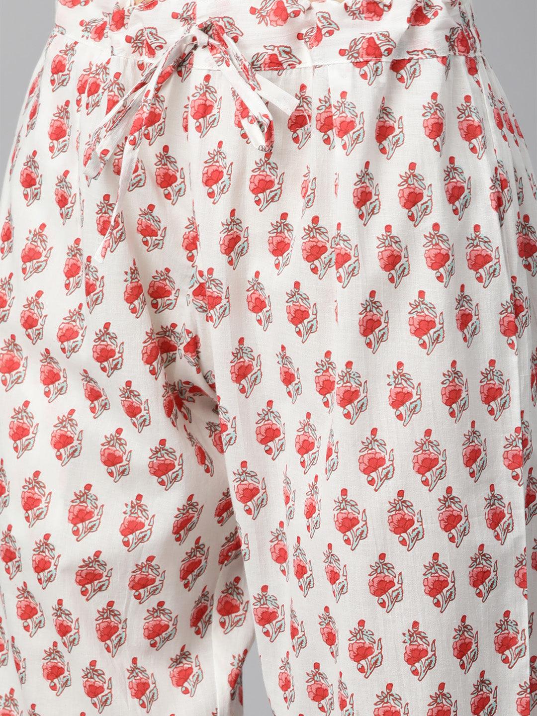 White Floral Printed Kurta Pant Set With Dupatta | LASVINI - Redefining Indian Fashion with Elegance