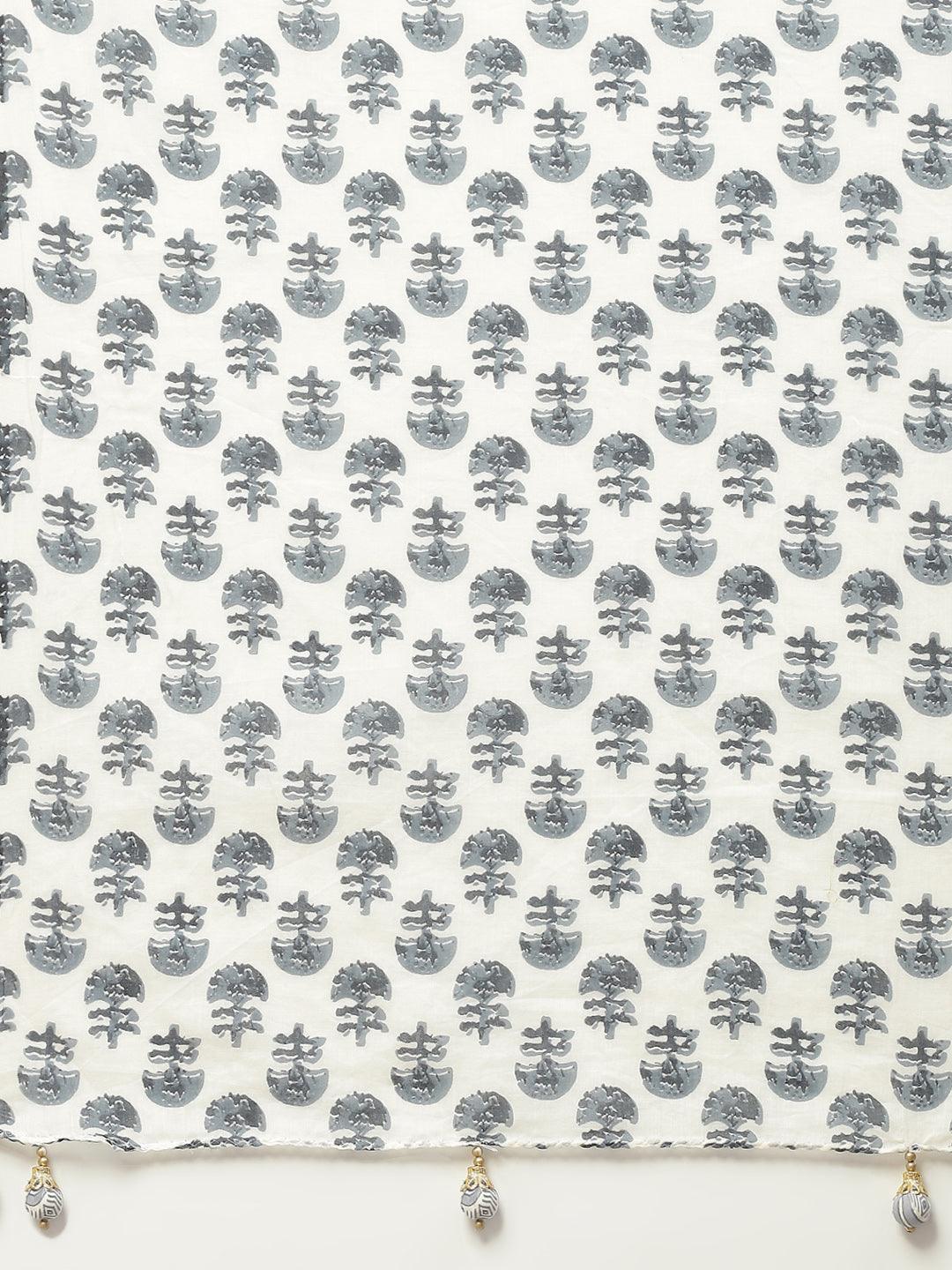 Grey And White Floral Printed Kurta Pant Set With Dupatta | LASVINI - Redefining Indian Fashion with Elegance