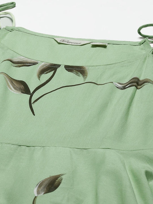 Light Green Hand Painted Floral Anarkali Kurta Pant Set With Dupatta | LASVINI - Redefining Indian Fashion with Elegance