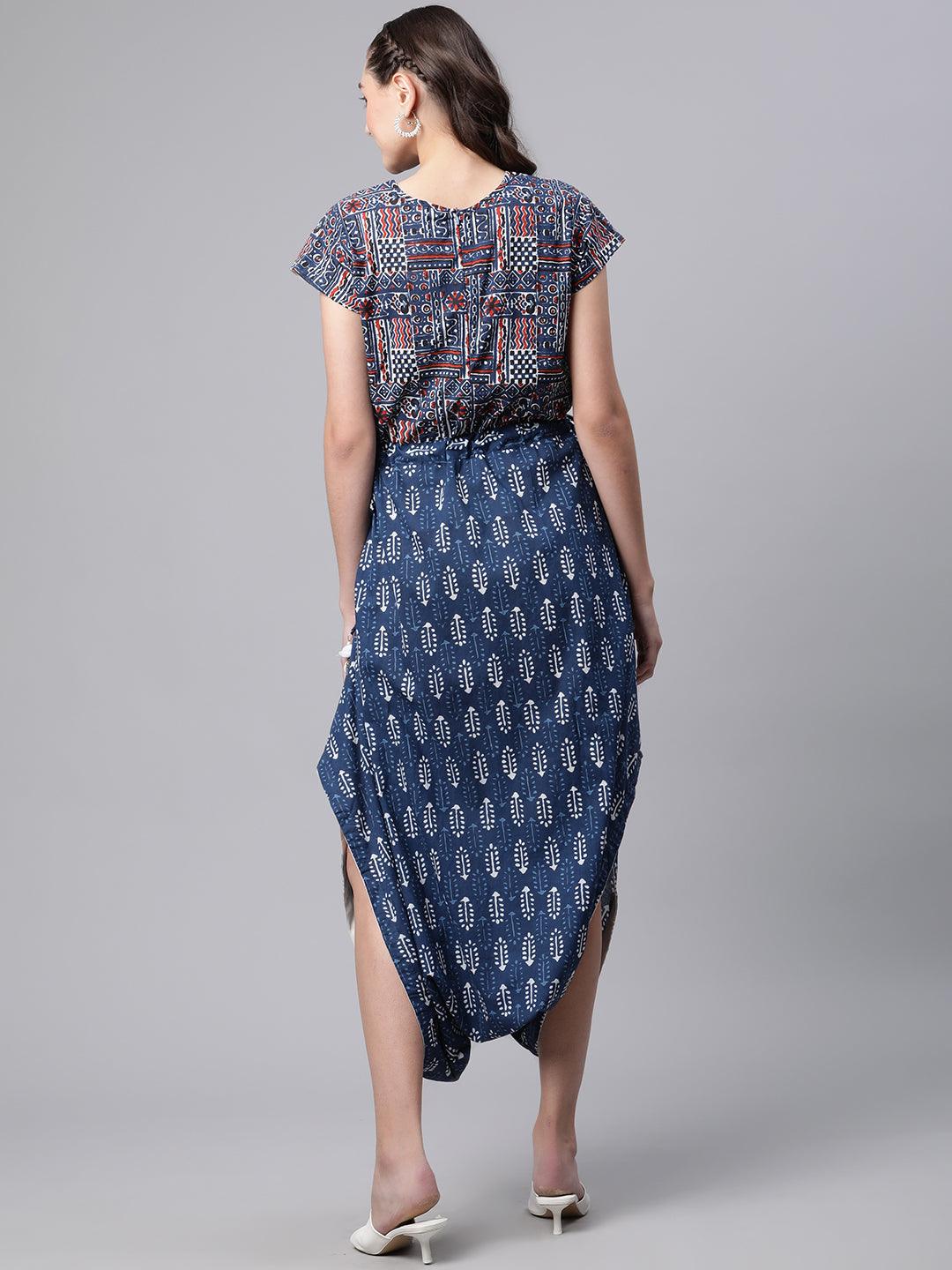 Indigo Hand Block Dhoti Style Cotton Jumpsuit | LASVINI - Redefining Indian Fashion with Elegance