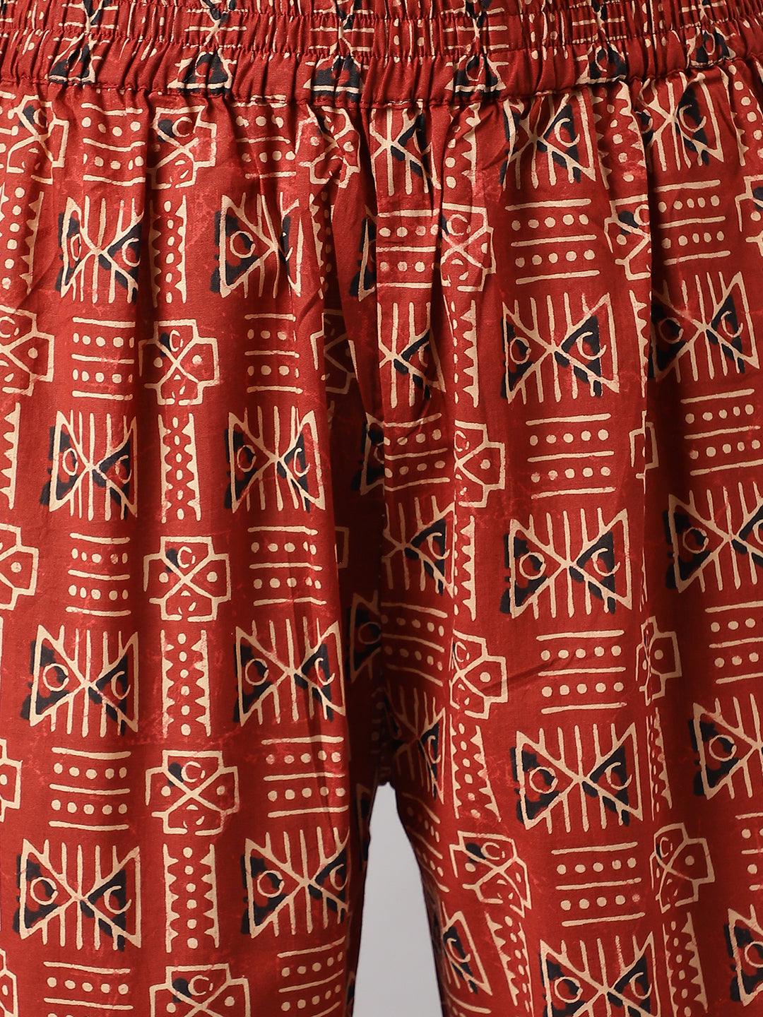 Black And Red Cotton Buti Printed Kurta With Hem Cuffed Pant Set | LASVINI - Redefining Indian Fashion with Elegance