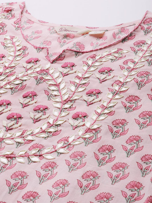 Pink Cotton Straight Kurta Pant Set With Dupatta | LASVINI - Redefining Indian Fashion with Elegance