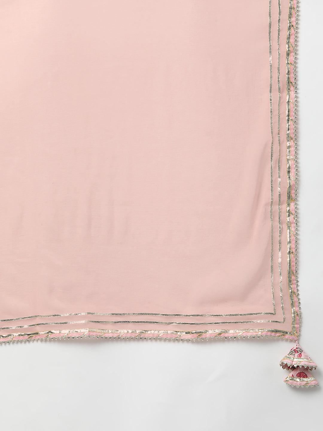 Pink Cotton Straight Kurta Pant Set With Dupatta | LASVINI - Redefining Indian Fashion with Elegance