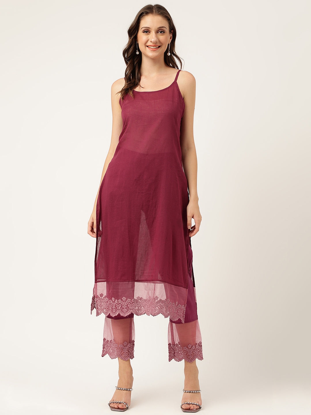 Solid Purple Chanderi Embroidered Kurta With Inner Trouser Inner & Dupatta Set | LASVINI - Redefining Indian Fashion with Elegance