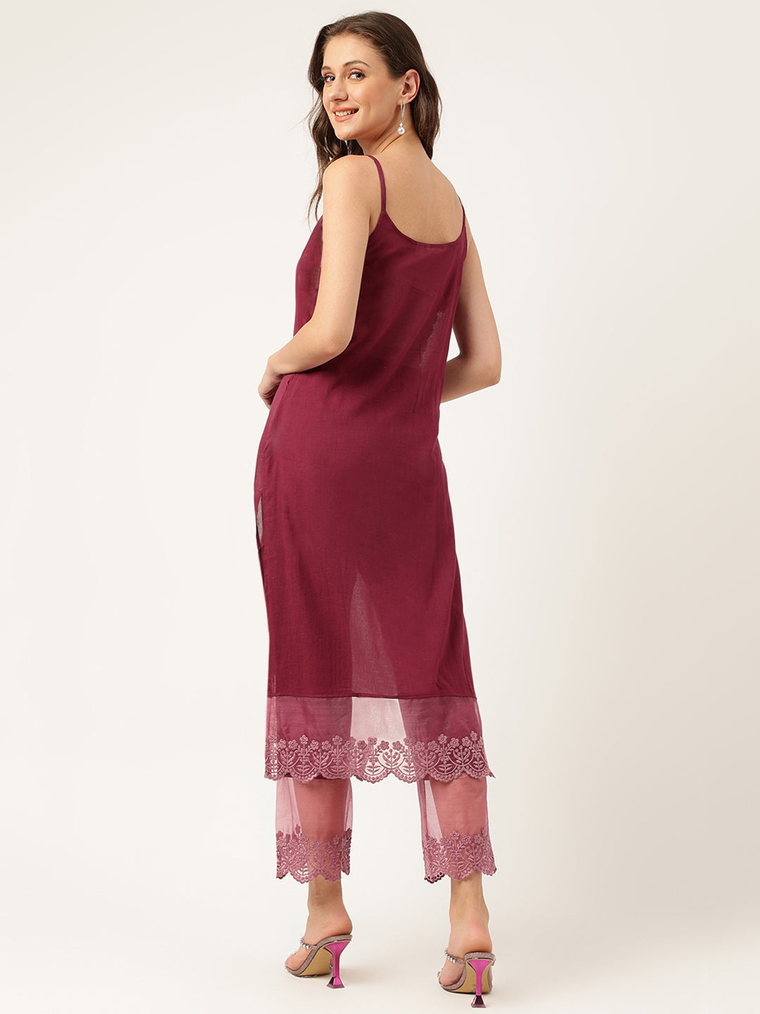 Solid Purple Chanderi Embroidered Kurta With Inner Trouser Inner & Dupatta Set | LASVINI - Redefining Indian Fashion with Elegance