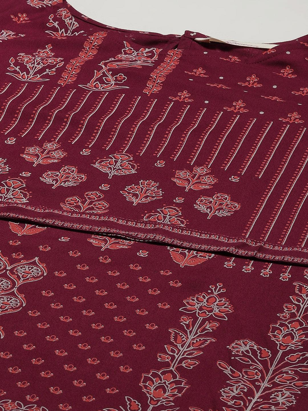 Maroon Rayon A-Line Kurta With Belt | LASVINI - Redefining Indian Fashion with Elegance
