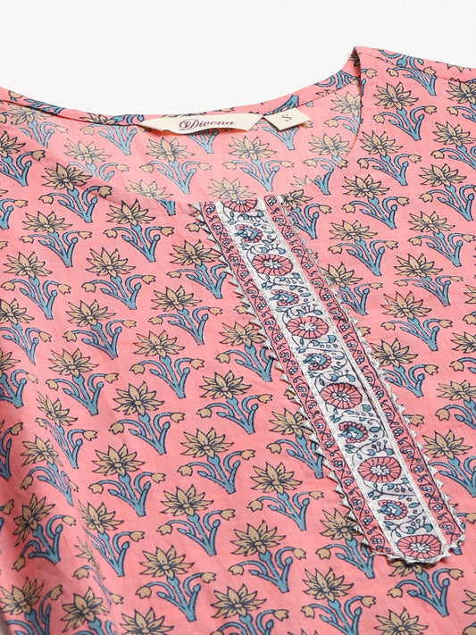 Women Pink Printed Gotta Patti Pure Cotton Kurta With Trousers & Dupatta | LASVINI - Redefining Indian Fashion with Elegance