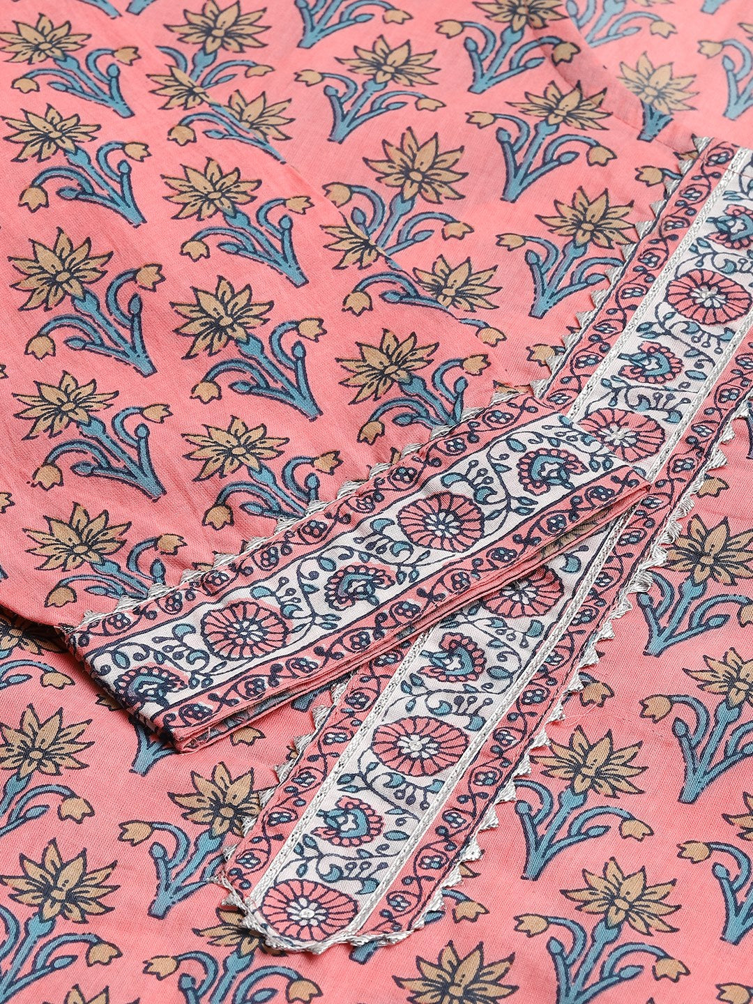 Women Pink Printed Gotta Patti Pure Cotton Kurta With Trousers & Dupatta | LASVINI - Redefining Indian Fashion with Elegance