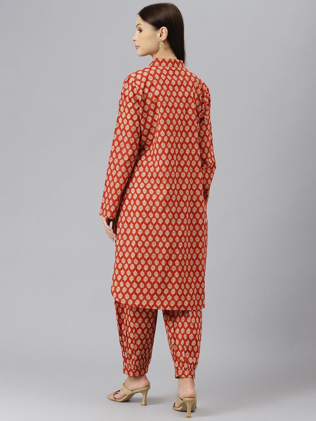 Maroon Cotton Shirt Style Kurta Hem Cuffed Pant Co-Ord Set | LASVINI - Redefining Indian Fashion with Elegance