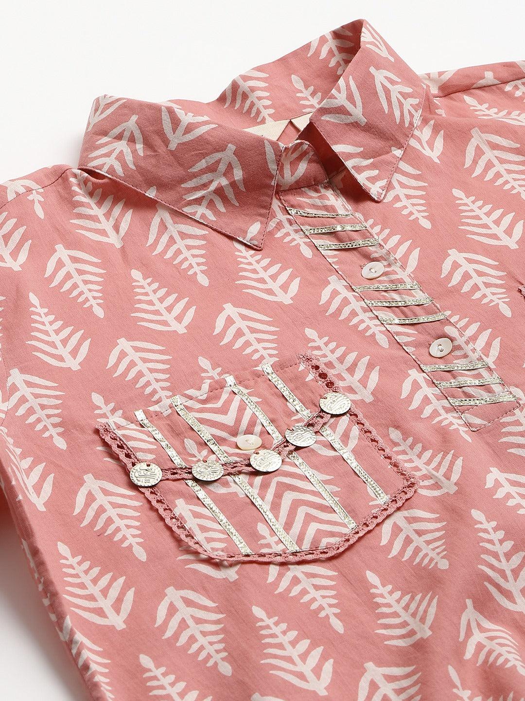 Pink Cotton Shirt Style Kurta Hem Cuffed Pant Co-Ord Set | LASVINI - Redefining Indian Fashion with Elegance