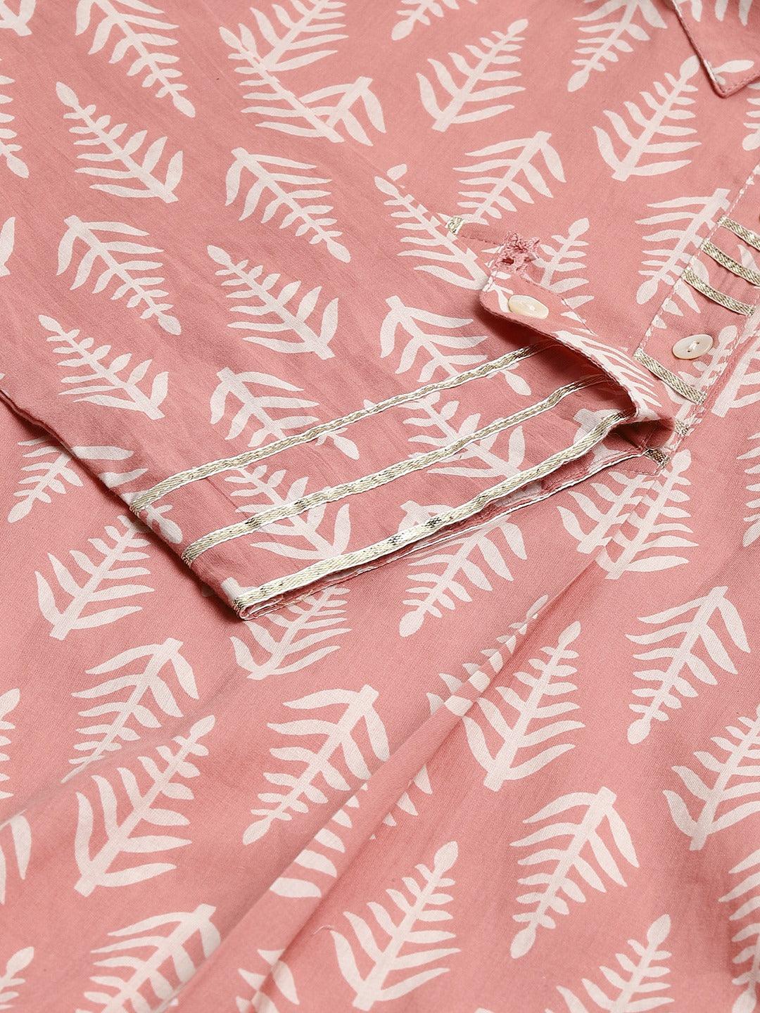 Pink Cotton Shirt Style Kurta Hem Cuffed Pant Co-Ord Set | LASVINI - Redefining Indian Fashion with Elegance