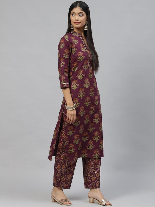 Purple Cotton Straight Kurta Pant Set With Dupatta | LASVINI - Redefining Indian Fashion with Elegance