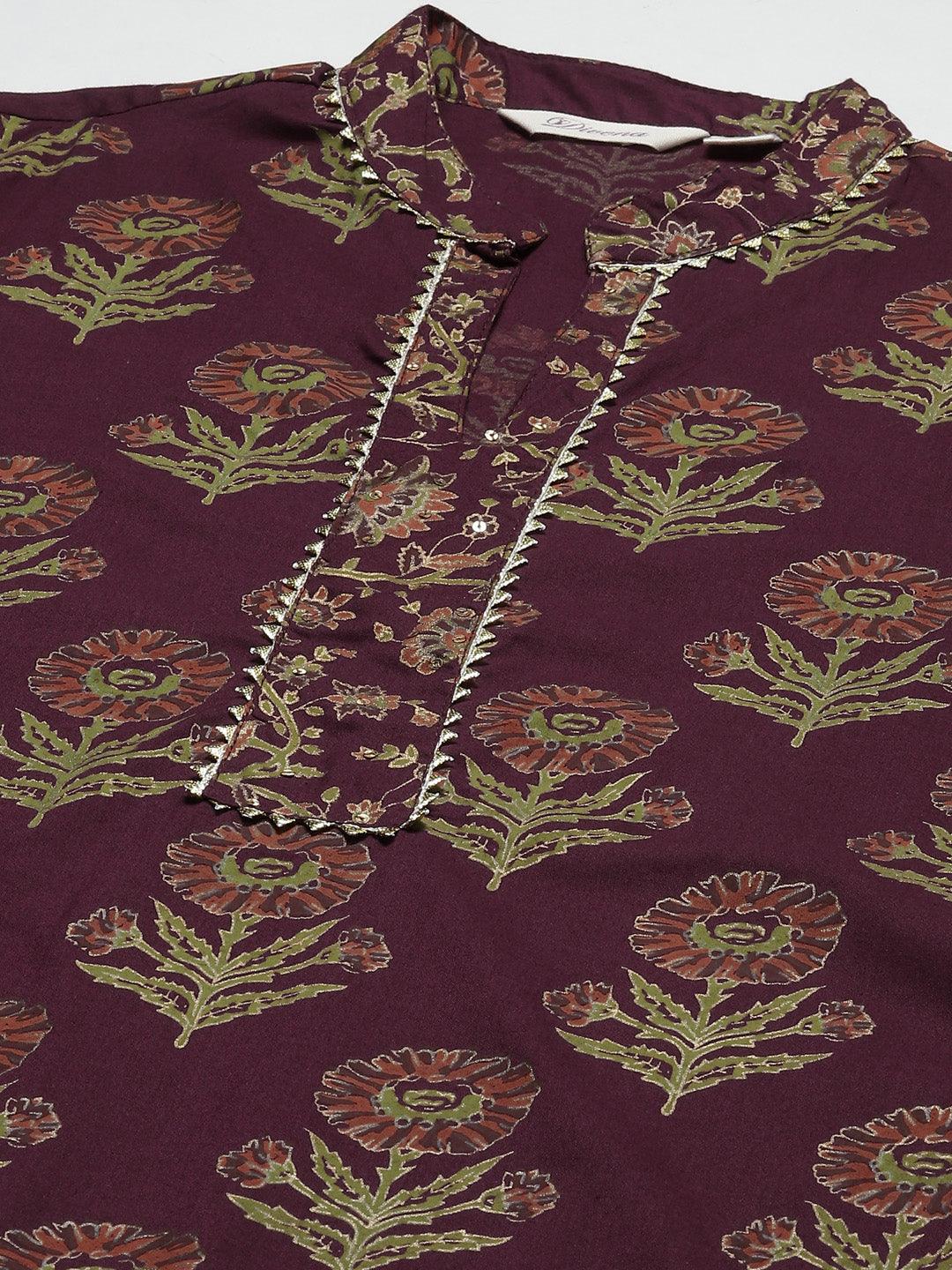 Purple Cotton Straight Kurta Pant Set With Dupatta | LASVINI - Redefining Indian Fashion with Elegance